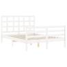 Stylish White Bed Frame with Headboard - 140x190 cm Solid Wood