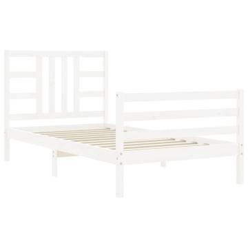 Solid Wood Bed Frame with Headboard - White 100x200 cm