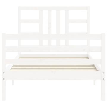 Solid Wood Bed Frame with Headboard - White 100x200 cm