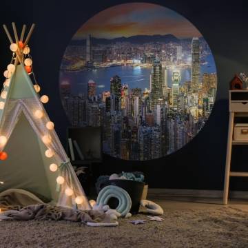 WallArt Wallpaper Circle Skyline by Night - Unique Decor