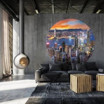 WallArt Wallpaper Circle Skyline by Night - Unique Decor