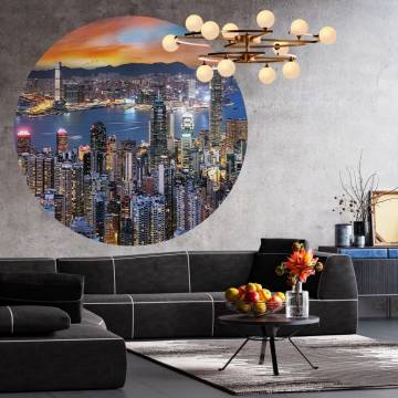 WallArt Wallpaper Circle Skyline by Night - Unique Decor