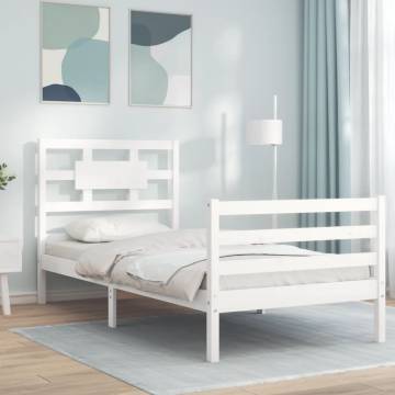 Stylish White Bed Frame with Headboard - 100x200 cm Solid Wood