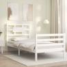 Stylish White Bed Frame with Headboard - 100x200 cm Solid Wood