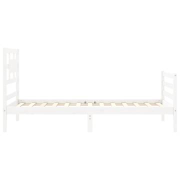 Stylish White Bed Frame with Headboard - 100x200 cm Solid Wood