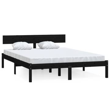 Black Solid Wood Pine Bed Frame 150x200 cm King Size | Hipomarket