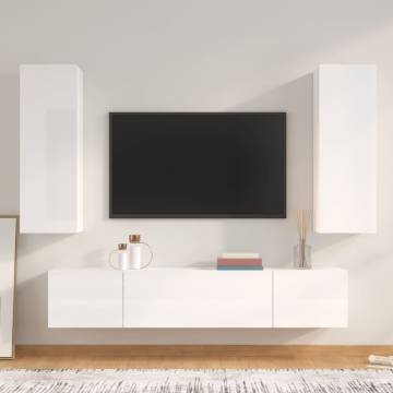 4 Piece High Gloss White TV Cabinet Set - Stylish Storage