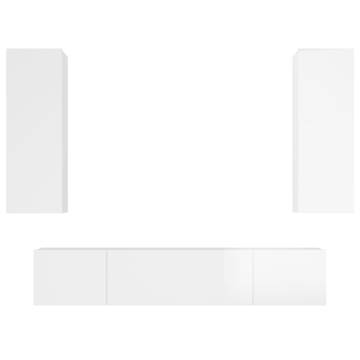 4 Piece High Gloss White TV Cabinet Set - Stylish Storage