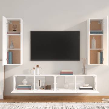 4 Piece High Gloss White TV Cabinet Set - Stylish Storage