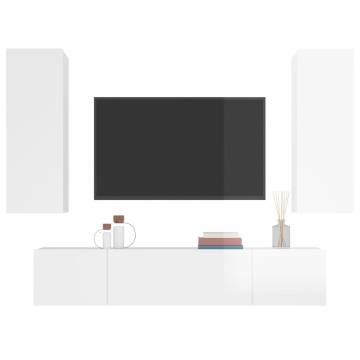 4 Piece High Gloss White TV Cabinet Set - Stylish Storage