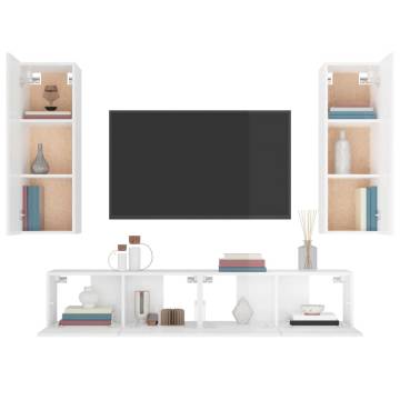 4 Piece High Gloss White TV Cabinet Set - Stylish Storage