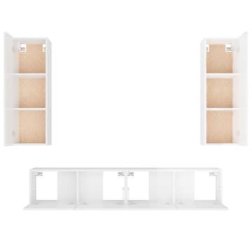 4 Piece High Gloss White TV Cabinet Set - Stylish Storage