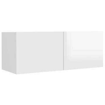 4 Piece High Gloss White TV Cabinet Set - Stylish Storage