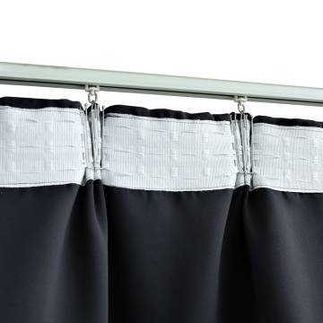 Blackout Curtains with Hooks - 2 pcs Black 140x245 cm