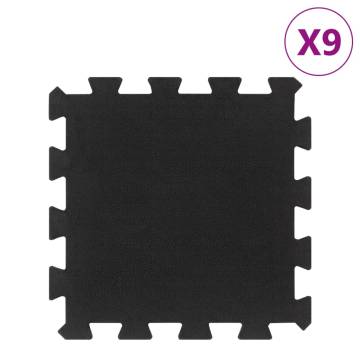 Rubber Floor Tiles 9 pcs Black - Durable 16mm Mats