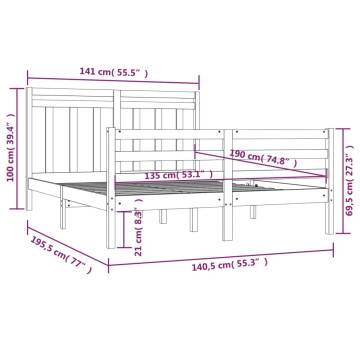 Solid Wood Bed Frame 135x190 cm Double - Classic Design