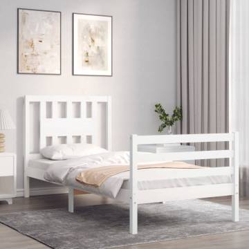 White Single Solid Wood Bed Frame with Headboard - HipoMarket