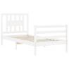 White Single Solid Wood Bed Frame with Headboard - HipoMarket