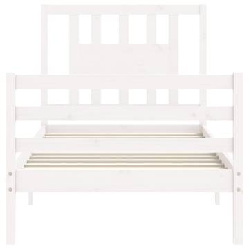 White Single Solid Wood Bed Frame with Headboard - HipoMarket