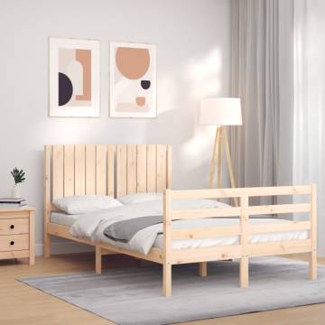 Solid Wood Small Double Bed Frame with Headboard | Hipomarket