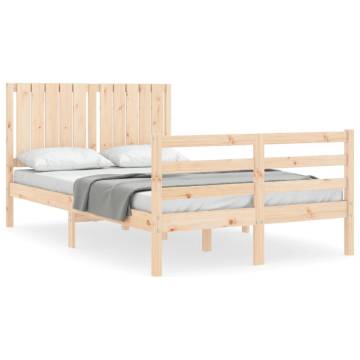 Solid Wood Small Double Bed Frame with Headboard | Hipomarket