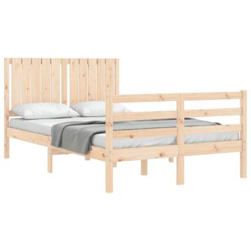 Solid Wood Small Double Bed Frame with Headboard | Hipomarket