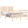 Solid Wood Small Double Bed Frame with Headboard | Hipomarket