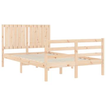 Solid Wood Small Double Bed Frame with Headboard | Hipomarket