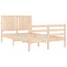 Solid Wood Small Double Bed Frame with Headboard | Hipomarket