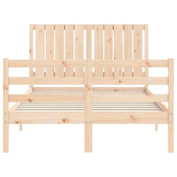 Solid Wood Small Double Bed Frame with Headboard | Hipomarket