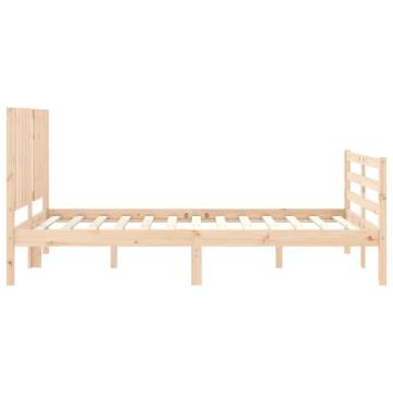 Solid Wood Small Double Bed Frame with Headboard | Hipomarket