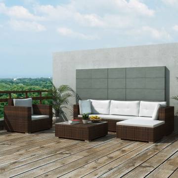 6 Piece Garden Lounge Set with Cushions - Poly Rattan Brown