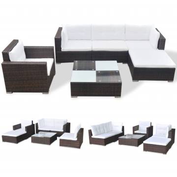 6 Piece Garden Lounge Set with Cushions - Poly Rattan Brown