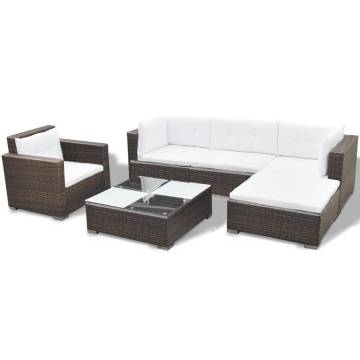 6 Piece Garden Lounge Set with Cushions - Poly Rattan Brown