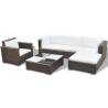 6 Piece Garden Lounge Set with Cushions - Poly Rattan Brown