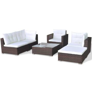 6 Piece Garden Lounge Set with Cushions - Poly Rattan Brown