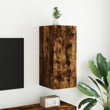 TV Wall Cabinet with LED Lights - Smoked Oak 30.5x35x70 cm