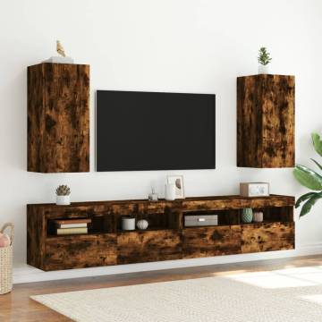 TV Wall Cabinet with LED Lights - Smoked Oak 30.5x35x70 cm