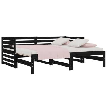 Pull-out Day Bed Black 2x(90x190) cm Solid Wood Pine - Hipo Market