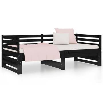 Pull-out Day Bed Black 2x(90x190) cm Solid Wood Pine - Hipo Market