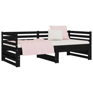 Pull-out Day Bed Black 2x(90x190) cm Solid Wood Pine - Hipo Market