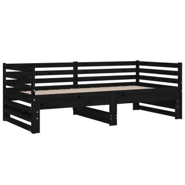 Pull-out Day Bed Black 2x(90x190) cm Solid Wood Pine - Hipo Market