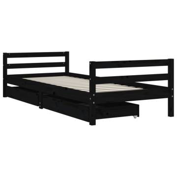 Kids Bed Frame with Drawers - Black 90x200 cm Solid Pine Wood