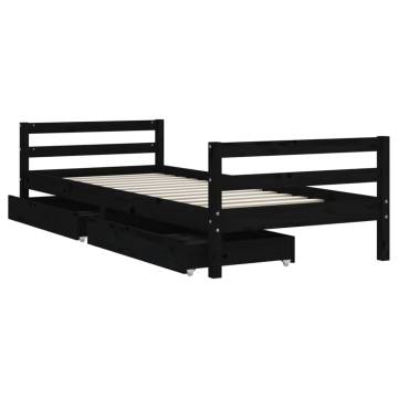 Kids Bed Frame with Drawers - Black 90x200 cm Solid Pine Wood