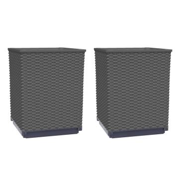 Planters 2 pcs Black 30x30x37 cm - Durable Polypropylene