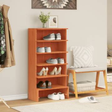 Elegant Wax Brown Shoe Cabinet - Solid Pinewood 52x30x104 cm