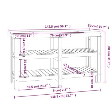 Solid Wood Pine Work Bench - Black 142.5x50x80 cm | HipoMarket