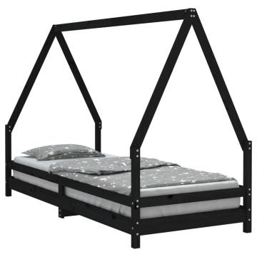 Kids Bed Frame Black 80x200 cm - Solid Pine Wood Design