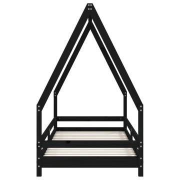 Kids Bed Frame Black 80x200 cm - Solid Pine Wood Design