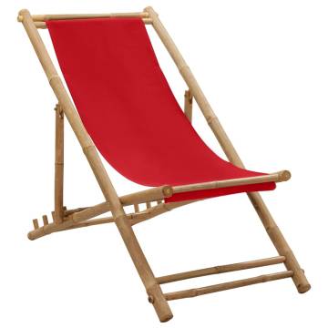 Bamboo Deck Chair with Canvas in Red | HipoMarket